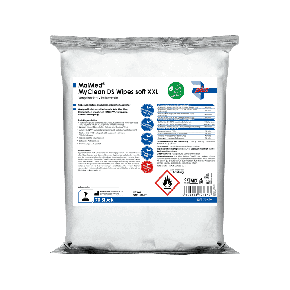 MaiMed® MyClean DS Wipes soft XXL Vorgetränkte Desinfektionstücher 29x29cm