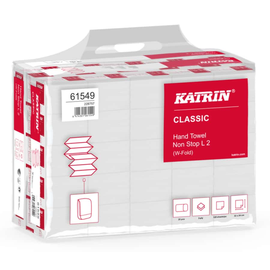 Katrin Classic Non-Stop Handtuchpapier, 2-lagig, W-Falz, weiß, Handy-Pack