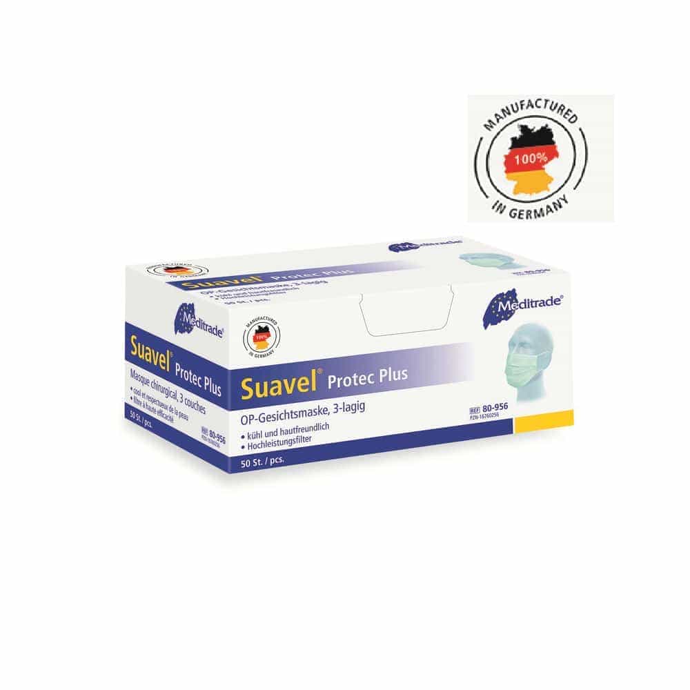 Meditrade Suavel Protec Plus mit Gummi, OP-Maske, grün, unsteril, 50 St./Box, Made in Germany