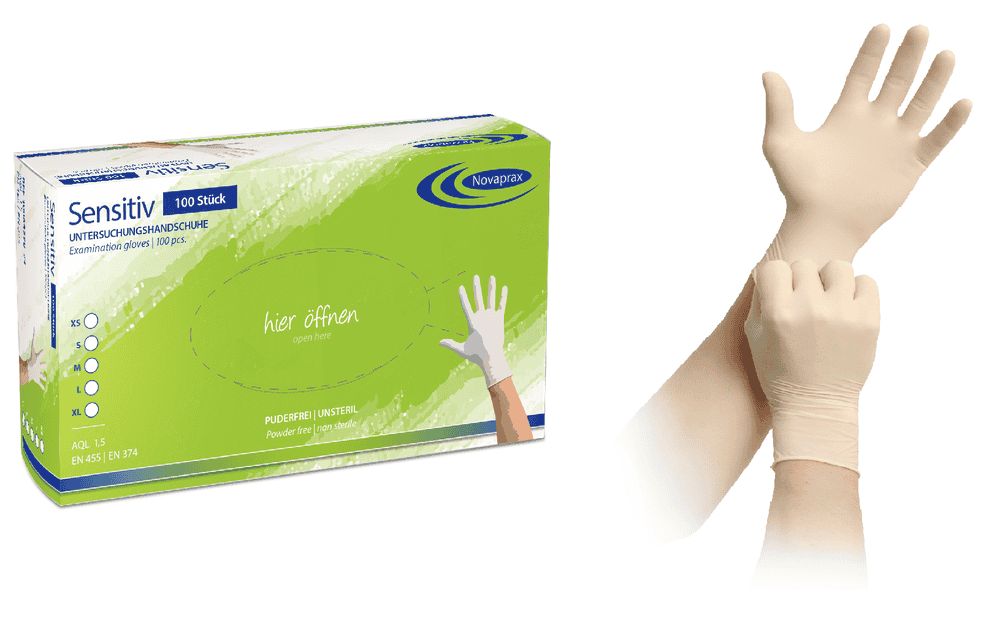 Novaprax Sensitiv PF Latexhandschuh unsteril, puderfrei